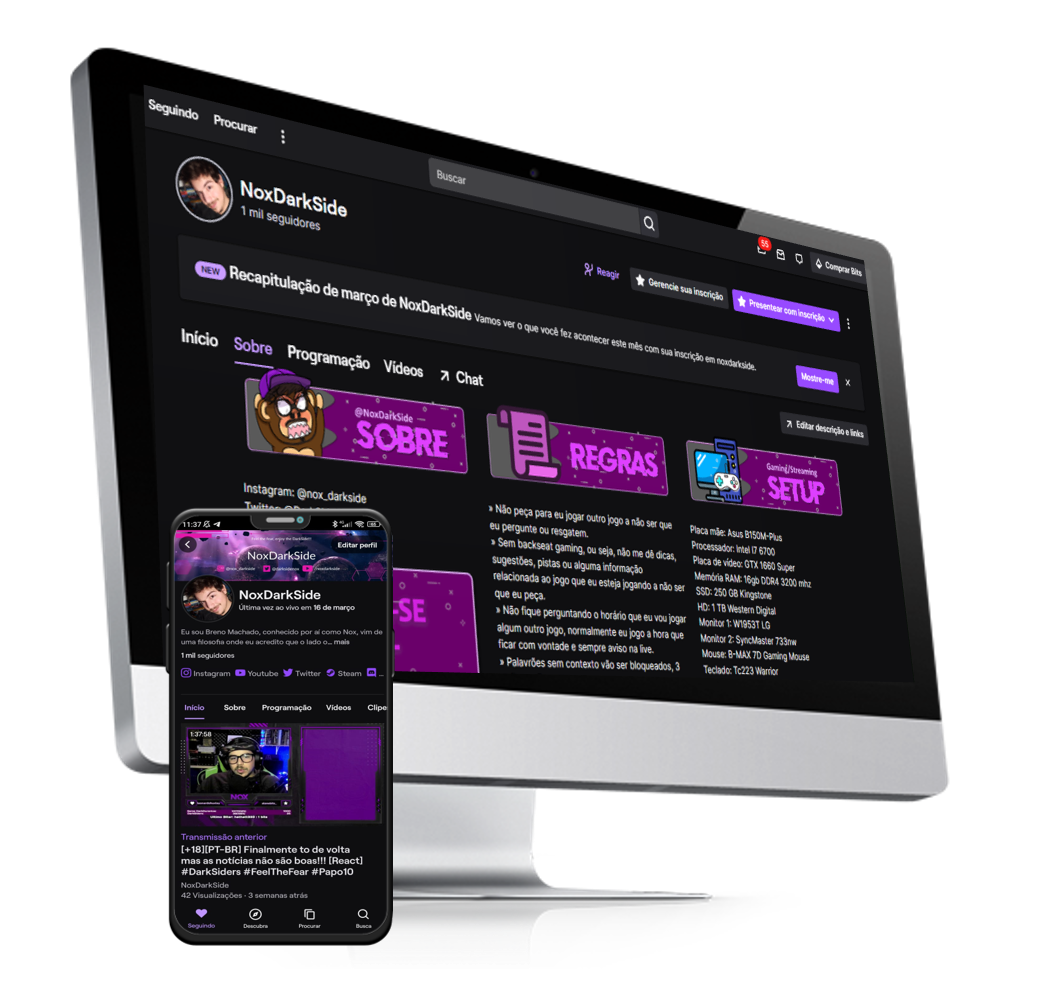 Um monitor e um Celular com Canal NoxDarkSide aberto